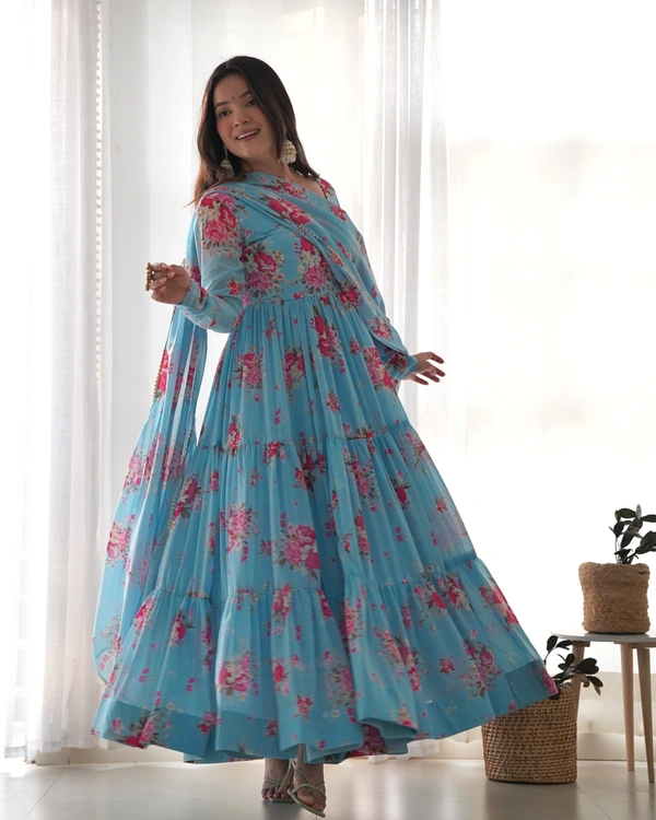 Azorte Fashion Buy Pure Soft Fox Georgette Floral Anarkali – 8.25m Flair & Dupatta | Azorte Fashion - M (38)