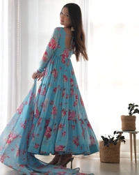 Azorte Fashion Buy Pure Soft Fox Georgette Floral Anarkali – 8.25m Flair & Dupatta | Azorte Fashion - M (38)