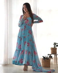 Azorte Fashion Buy Pure Soft Fox Georgette Floral Anarkali – 8.25m Flair & Dupatta | Azorte Fashion - M (38)