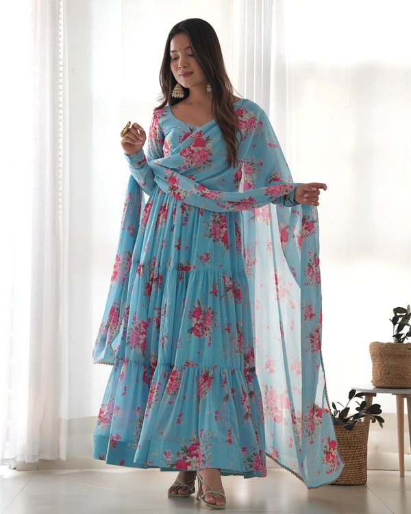 Azorte Fashion Buy Pure Soft Fox Georgette Floral Anarkali – 8.25m Flair & Dupatta | Azorte Fashion - M (38)