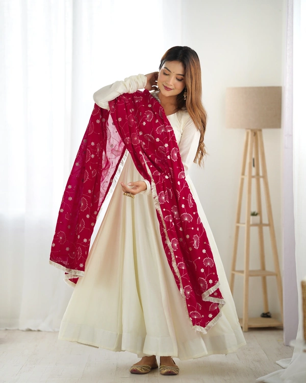 Azorte Fashion Pure Soft Vichitra Silk Anarkali Set with Dupatta & Stitched Pant – Elegant Ethnic Wear - Shiraz, S (36)