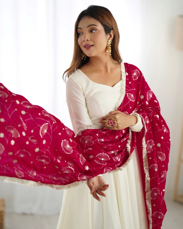 Azorte Fashion Pure Soft Vichitra Silk Anarkali Set with Dupatta & Stitched Pant – Elegant Ethnic Wear - Shiraz, S (36)