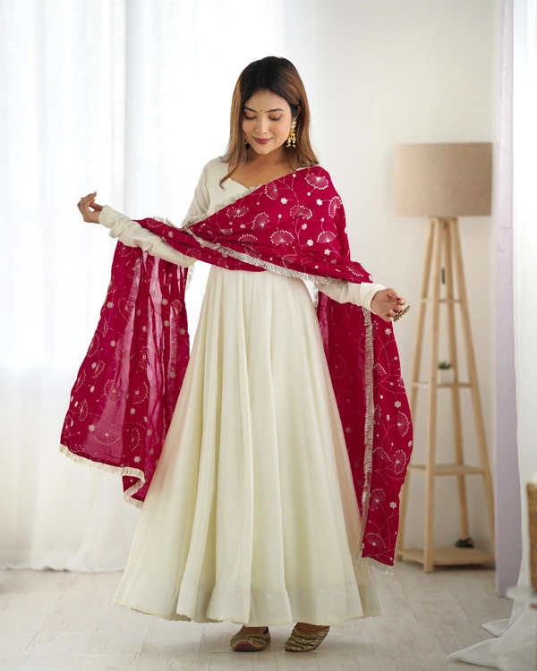 Azorte Fashion Pure Soft Vichitra Silk Anarkali Set with Dupatta & Stitched Pant – Elegant Ethnic Wear - Shiraz, S (36)