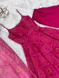 Azorte Fashion Buy Designer Chiffon Bandhej Flair Gown Set – Fully Stitched & Ready to Wear - Pink, L (40)