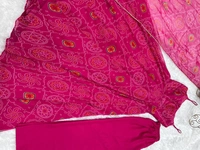 Azorte Fashion Buy Designer Chiffon Bandhej Flair Gown Set – Fully Stitched & Ready to Wear - Pink, L (40)