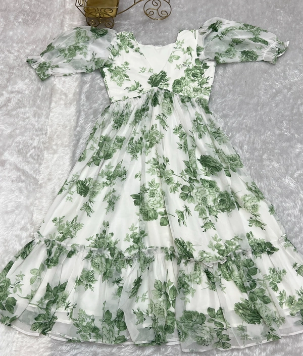 Azorte Fashion Buy Soft Georgette Floral One-Piece Dress – 4.5m Flair | Azorte Fashion - Pista, M (38)