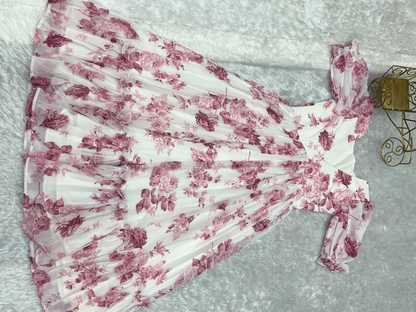 Azorte Fashion Buy Soft Georgette Floral One-Piece Dress – 4.5m Flair | Azorte Fashion - Pink, S (36)