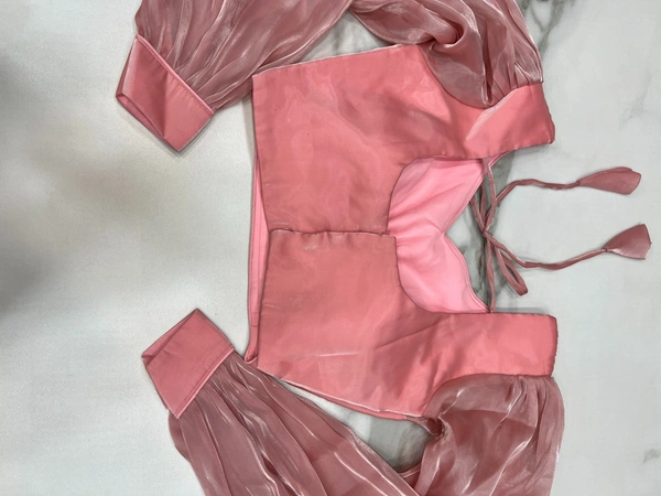 Azorte Fashion Premium Jimmy Choo Organza Pre-Draped Ruffle Saree – Ready-to-Wear with Stitched Blouse - Petite Orchid, XS (34), Stitched Blouse