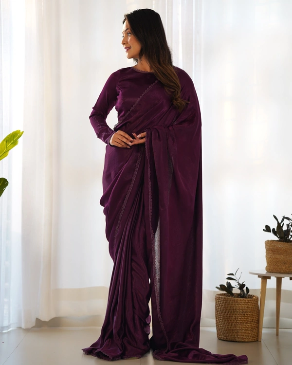 Azorte Fashion Premium Marble Velvet Pre-Draped Saree with Stitched Blouse – Elegant & Ready to Wear - Cocoa Bean, L (40), Stitched Blouse