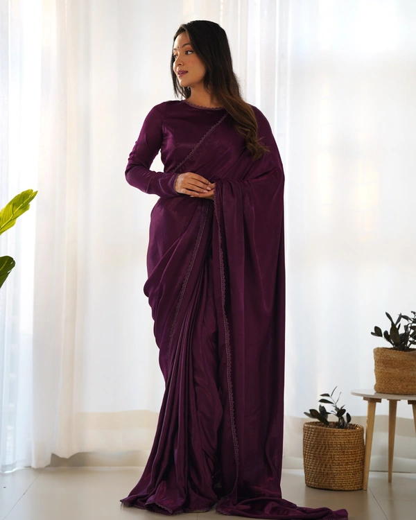 Azorte Fashion Premium Marble Velvet Pre-Draped Saree with Stitched Blouse – Elegant & Ready to Wear - Cocoa Bean, L (40), Stitched Blouse