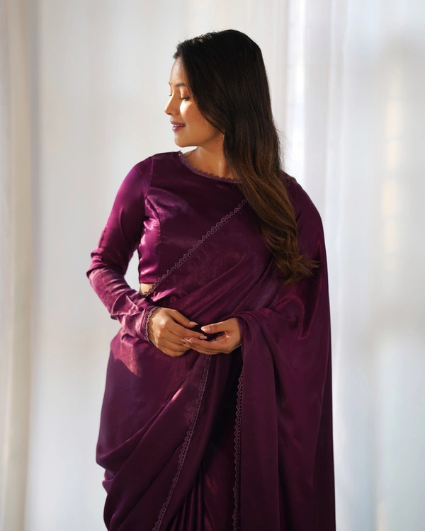 Azorte Fashion Premium Marble Velvet Pre-Draped Saree with Stitched Blouse – Elegant & Ready to Wear - Cocoa Bean, L (40), Stitched Blouse
