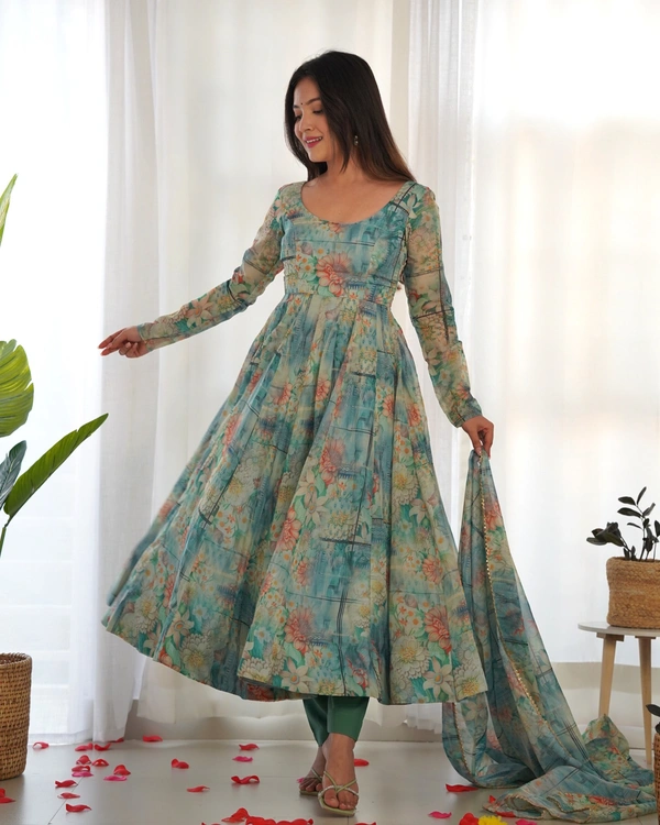 Azorte Fashion Buy Pure Soft Organza Silk Anarkali Set – 4m Flair & Dupatta | Azorte Fashion - M (38)