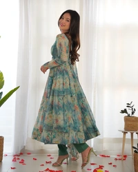 Azorte Fashion Buy Pure Soft Organza Silk Anarkali Set – 4m Flair & Dupatta | Azorte Fashion - M (38)