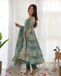 Azorte Fashion Buy Pure Soft Organza Silk Anarkali Set – 4m Flair & Dupatta | Azorte Fashion - M (38)