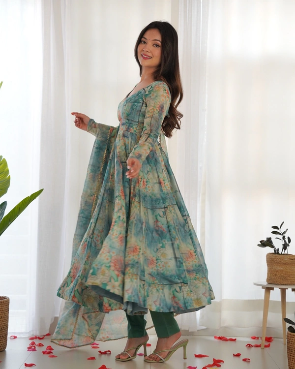 Azorte Fashion Buy Pure Soft Organza Silk Anarkali Set – 4m Flair & Dupatta | Azorte Fashion - M (38)