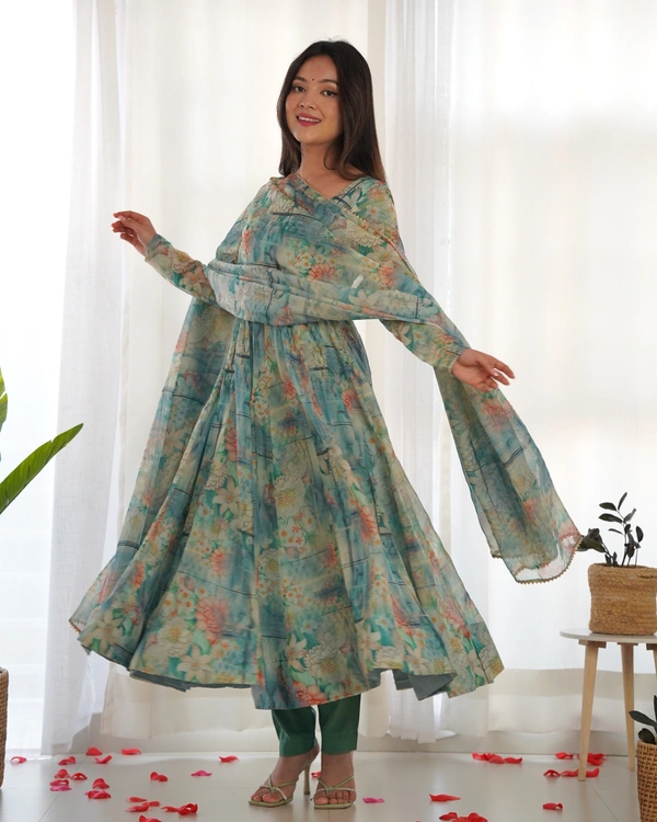 Azorte Fashion Buy Pure Soft Organza Silk Anarkali Set – 4m Flair & Dupatta | Azorte Fashion - M (38)