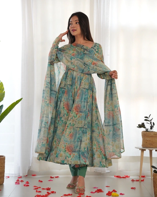Azorte Fashion Buy Pure Soft Organza Silk Anarkali Set – 4m Flair & Dupatta | Azorte Fashion - M (38)