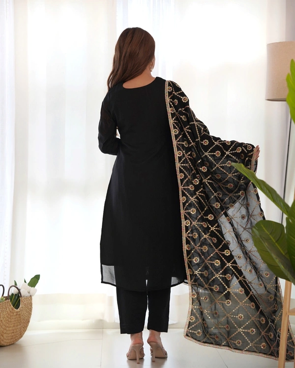Azorte Fashion Buy Pure Vichitra Silk Kurta Set with Embroidered Dupatta – Elegant & Ready to Wear - Black, XXL (44)