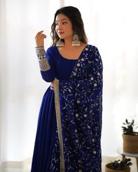 Azorte Fashion Luxury Georgette Anarkali Gown with Dupatta & Pant | 7+ Meters Flair | Fully Stitched Ethnic Set - Big Stone, M (38)