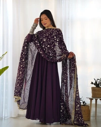 Azorte Fashion Luxury Georgette Anarkali Gown with Dupatta & Pant | 7+ Meters Flair | Fully Stitched Ethnic Set - Revolver, XS (34)