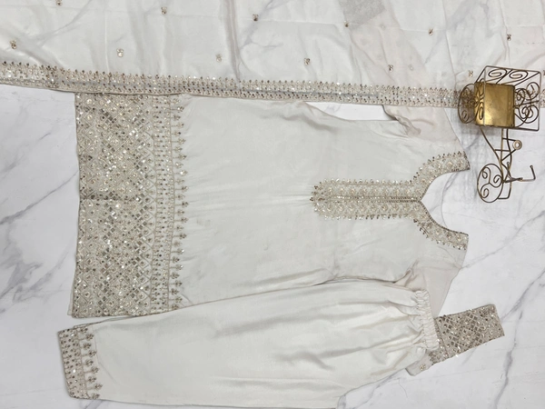 Azorte Fashion Buy Pure Chinon Silk Kurta Set with Embroidered Dupatta – Elegant & Ready to Wear - White, XS (34)