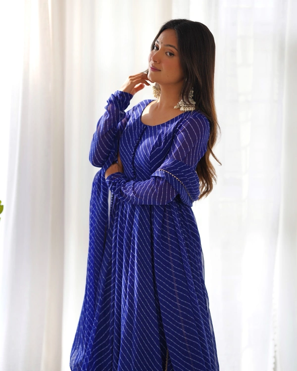 Azorte Fashion Buy Pure Fox Georgette Laheriya Anarkali Set – 4m Flair & Dupatta | Azorte Fashion - M (38)