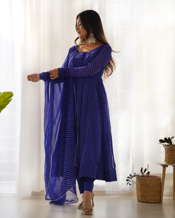 Azorte Fashion Buy Pure Fox Georgette Laheriya Anarkali Set – 4m Flair & Dupatta | Azorte Fashion - M (38)