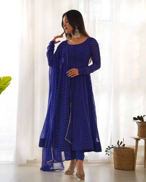 Azorte Fashion Buy Pure Fox Georgette Laheriya Anarkali Set – 4m Flair & Dupatta | Azorte Fashion - M (38)