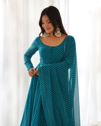 Azorte Fashion Buy Pure Fox Georgette Laheriya Anarkali Set – 4m Flair & Dupatta | Azorte Fashion - XL (42)