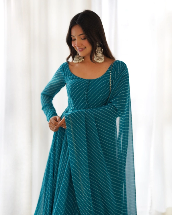 Azorte Fashion Buy Pure Fox Georgette Laheriya Anarkali Set – 4m Flair & Dupatta | Azorte Fashion - XL (42)
