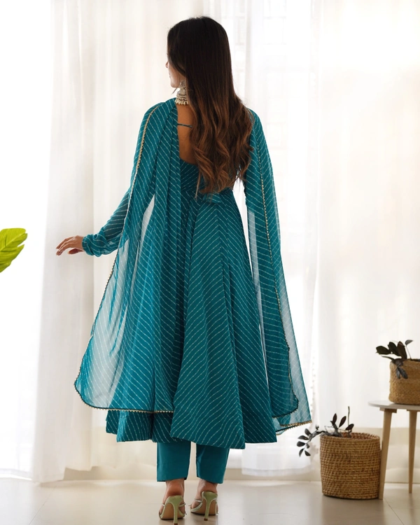 Azorte Fashion Buy Pure Fox Georgette Laheriya Anarkali Set – 4m Flair & Dupatta | Azorte Fashion - XL (42)