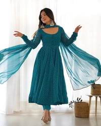Azorte Fashion Buy Pure Fox Georgette Laheriya Anarkali Set – 4m Flair & Dupatta | Azorte Fashion - XL (42)