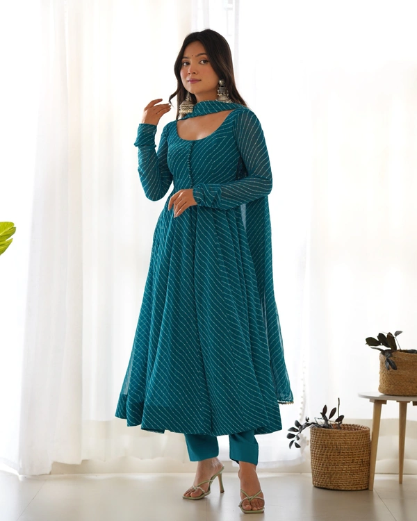 Azorte Fashion Buy Pure Fox Georgette Laheriya Anarkali Set – 4m Flair & Dupatta | Azorte Fashion - XL (42)
