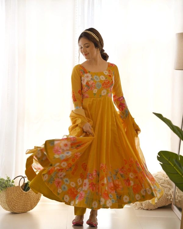 Azorte Fashion Buy Elegant Organza Silk Anarkali Set with Handwork – Dupatta & Pants Included - Alpine, M (38)
