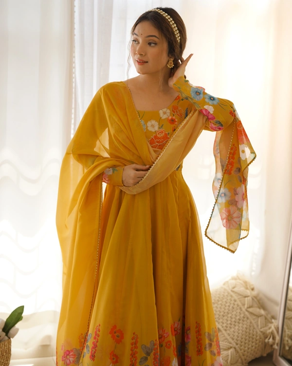 Azorte Fashion Buy Elegant Organza Silk Anarkali Set with Handwork – Dupatta & Pants Included - Alpine, M (38)
