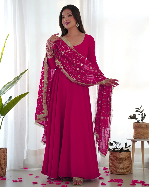 Azorte Fashion Luxury Georgette Anarkali Gown with Dupatta & Pant | 7+ Meters Flair | Fully Stitched Ethnic Set - Shiraz, S (36)