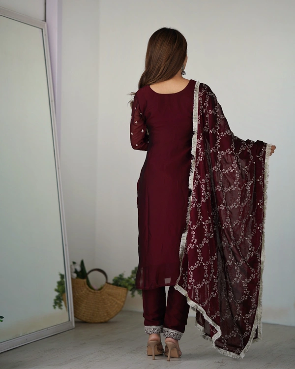 Azorte Fashion Buy Blooming Rangoli Silk Embroidered Kurta Set – Dupatta & Trousers | Azorte Fashion - Maroon, S (36)