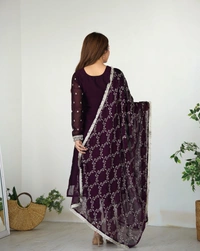 Azorte Fashion Buy Blooming Rangoli Silk Embroidered Kurta Set – Dupatta & Trousers | Azorte Fashion - Wine, XXL (44)