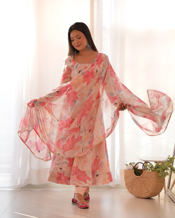 Azorte Fashion Buy Pure Fox Georgette Multi-Floral Anarkali Set – 4m Flair & Dupatta | Azorte Fashion - L (40)
