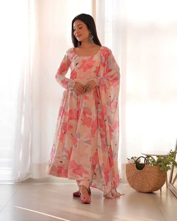 Azorte Fashion Buy Pure Fox Georgette Multi-Floral Anarkali Set – 4m Flair & Dupatta | Azorte Fashion - L (40)