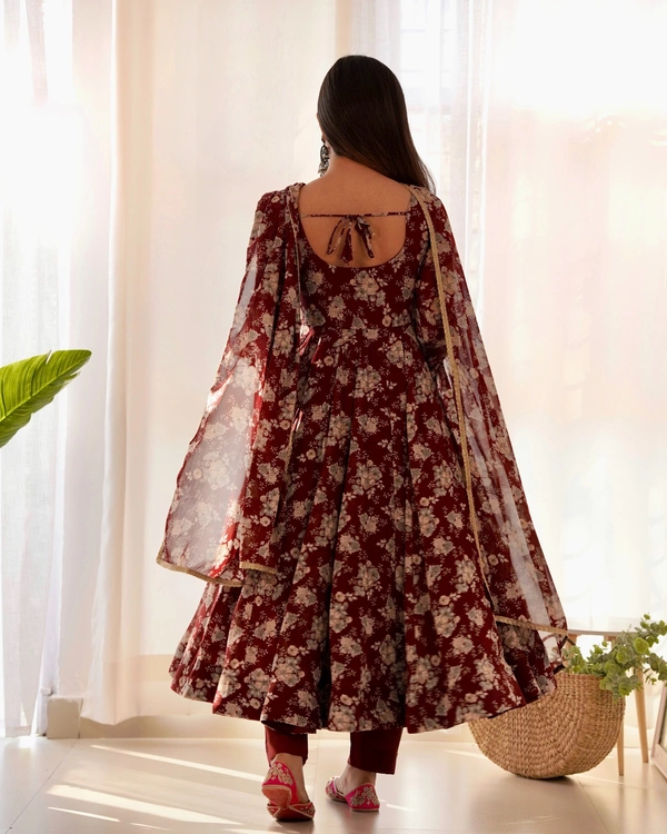 Azorte Fashion Buy Pure Fox Georgette Multi-Floral Anarkali Set with Dupatta – 4m Flair | Azorte Fashion - Chocolate, L (40)