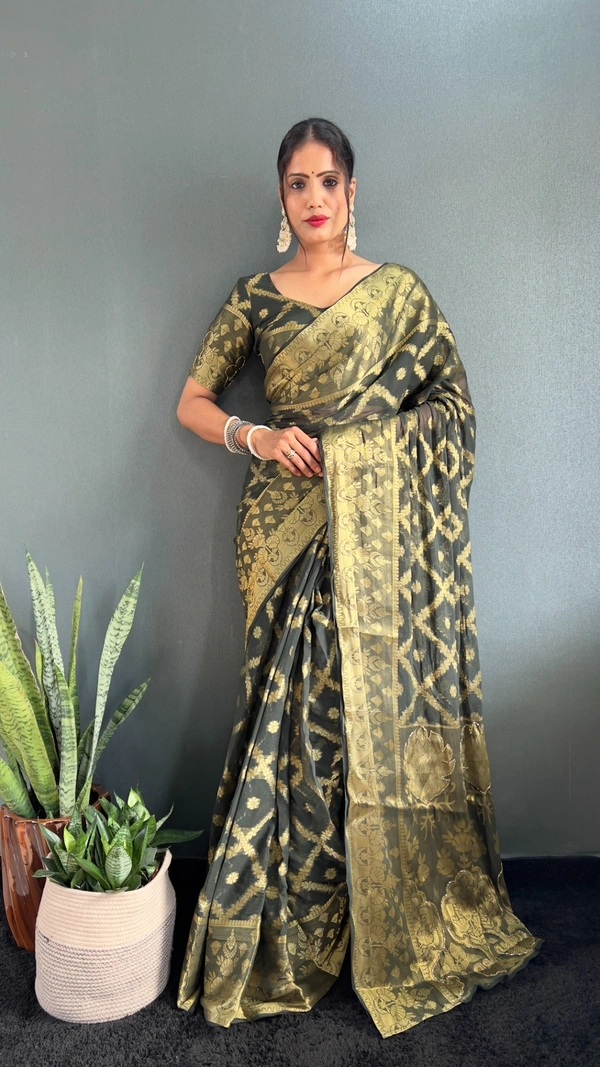 Azorte Fashion Pure Viscose Georgette Ready-to-Wear Saree – Self Weaving & Handwork Pallu
