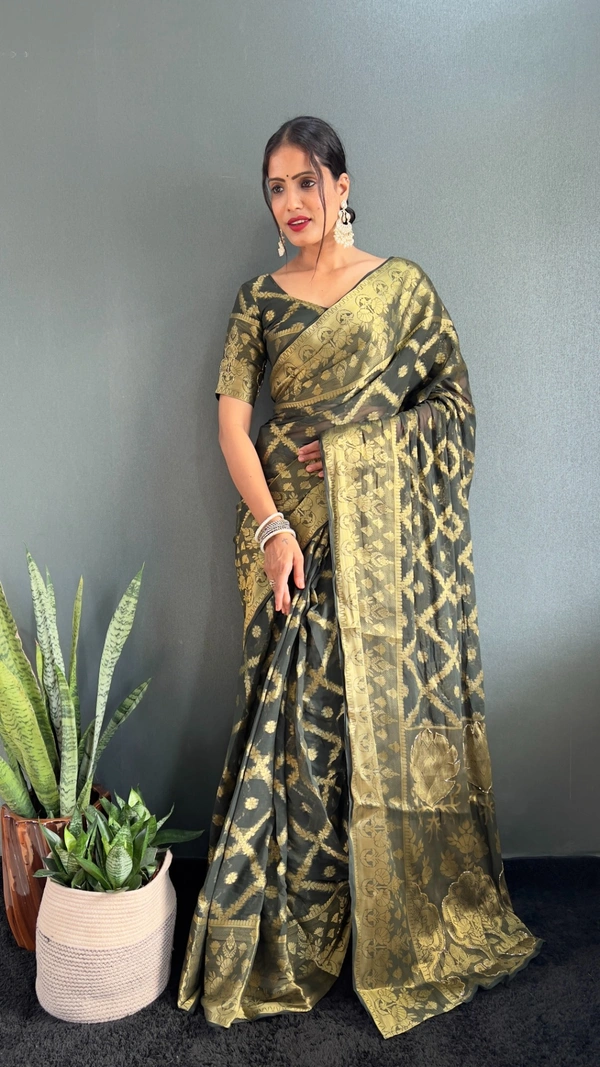 Azorte Fashion Pure Viscose Georgette Ready-to-Wear Saree – Self Weaving & Handwork Pallu