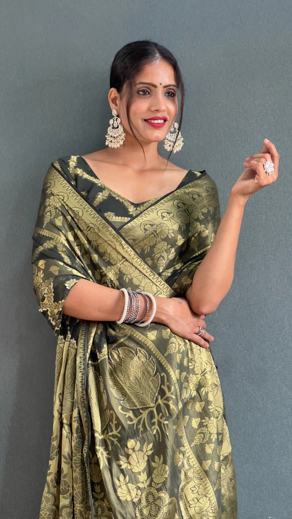 Azorte Fashion Pure Viscose Georgette Ready-to-Wear Saree – Self Weaving & Handwork Pallu