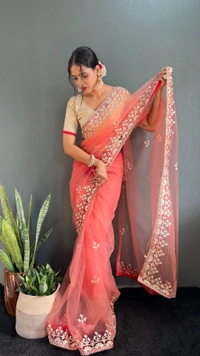 Azorte Fashion Premium Butterfly Net Ready-to-Wear Saree – Hand Gota Work & Matti Silk Blouse