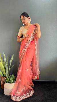 Azorte Fashion Premium Butterfly Net Ready-to-Wear Saree – Hand Gota Work & Matti Silk Blouse