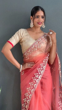 Azorte Fashion Premium Butterfly Net Ready-to-Wear Saree – Hand Gota Work & Matti Silk Blouse