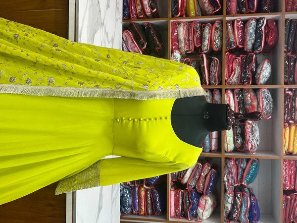 Azorte Fashion Buy Pure Fox Georgette Anarkali Gown – 7m Flair & Embroidered Dupatta | Azorte Fashion - XS (34)
