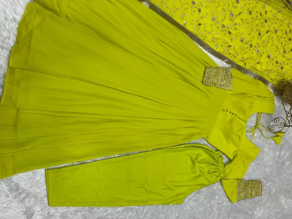 Azorte Fashion Buy Pure Fox Georgette Anarkali Gown – 7m Flair & Embroidered Dupatta | Azorte Fashion - XS (34)