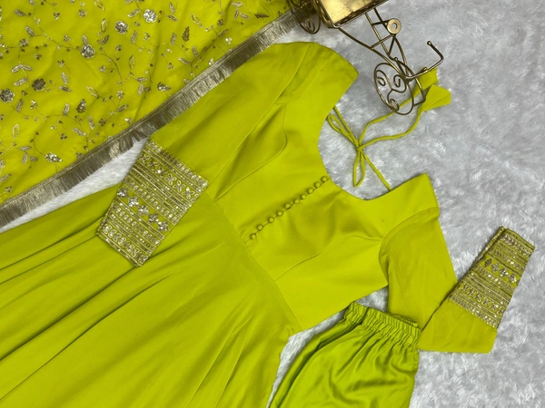 Azorte Fashion Buy Pure Fox Georgette Anarkali Gown – 7m Flair & Embroidered Dupatta | Azorte Fashion - XS (34)